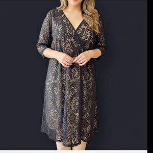 Lane Bryant Black and Gold Midi Dress